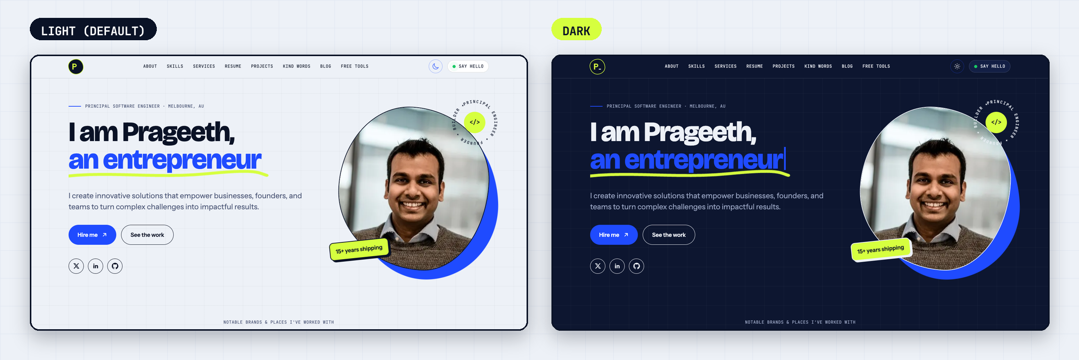 The new home page in light and dark mode